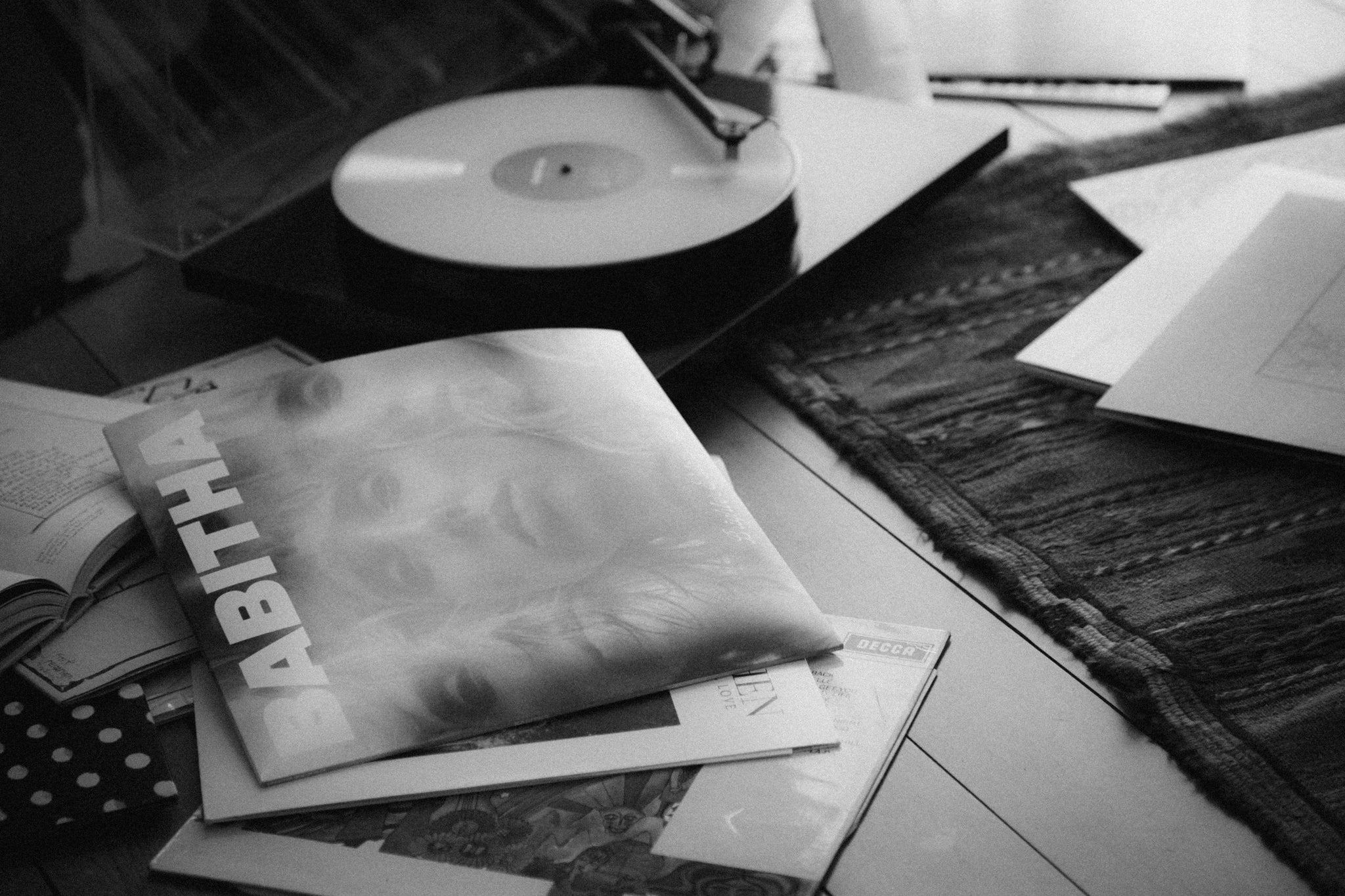 Babitha Brighter Side of Blue Baby Blue vinyl in black and white