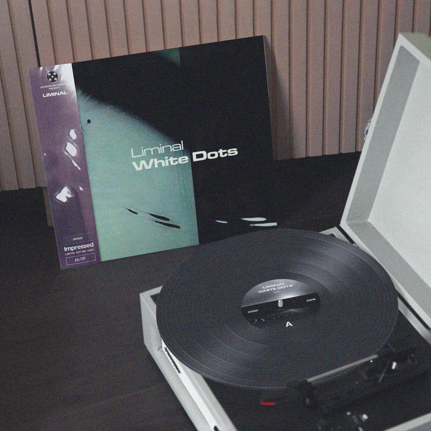 Liminal, Liminal vinyl, White Dots, White Dots vinyl, White Dots LP Vinyl, vinyl on turntable, vinyl lifestyle shot